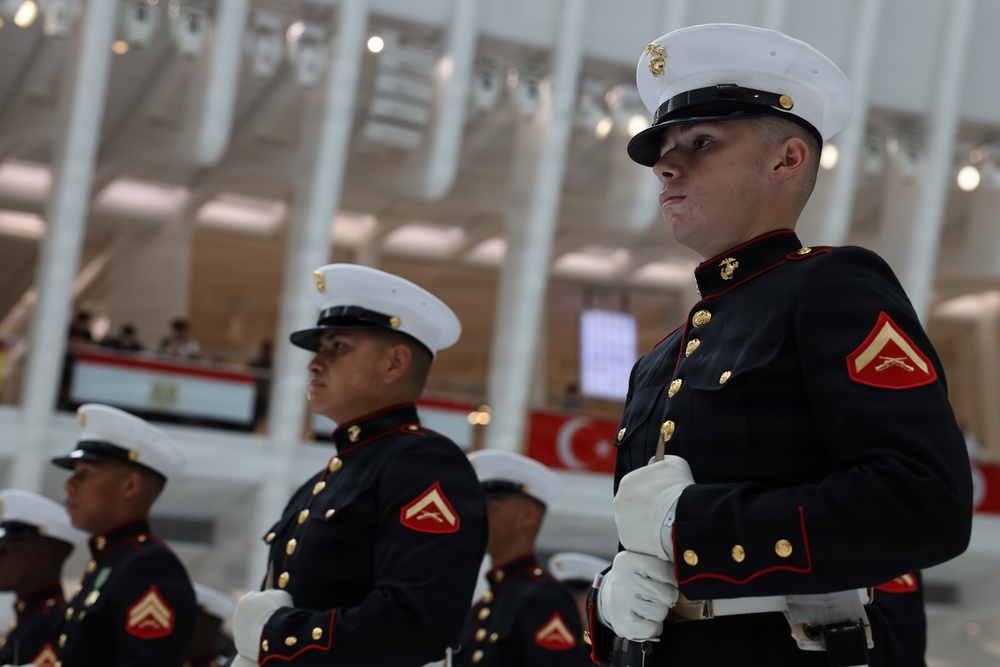 U.S. Marine Corps Silent Drill Platoon performs at World Trade Center Oculus