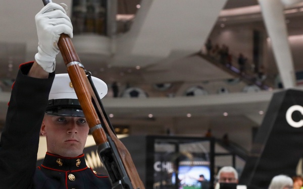 U.S. Marine Corps Silent Drill Platoon performs at World Trade Center Oculus