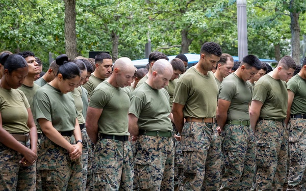 U.S. Marines observe a moment of silence at Ground Zero