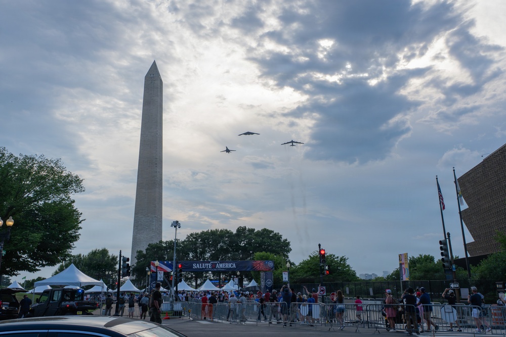 U.S. Air Force Stealth Bombers Fly over the Washington Monument during America 250