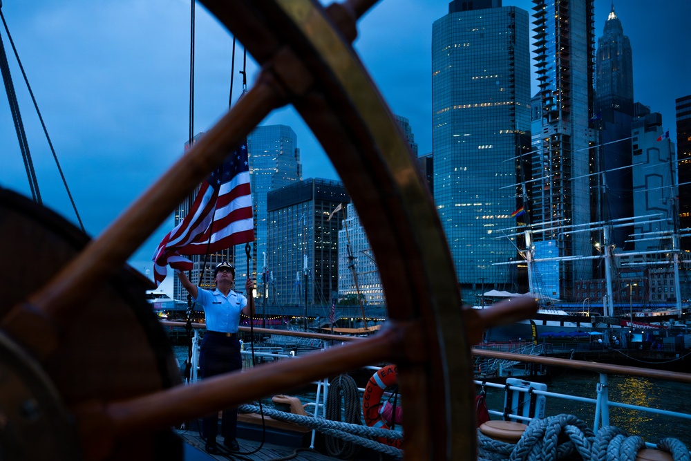 US Coast Guard Cutter Eagle departs New York following Sail 250 and Independence Day celebrations