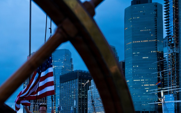 US Coast Guard Cutter Eagle departs New York following Sail 250 and Independence Day celebrations