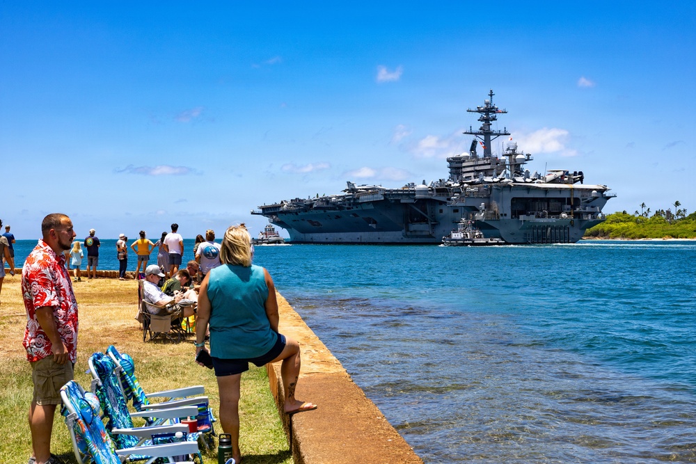 U.S.S. Theodore Roosevelt departs Pearl Harbor during RIMPAC 2026