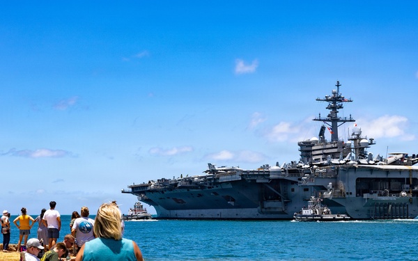 U.S.S. Theodore Roosevelt departs Pearl Harbor during RIMPAC 2026