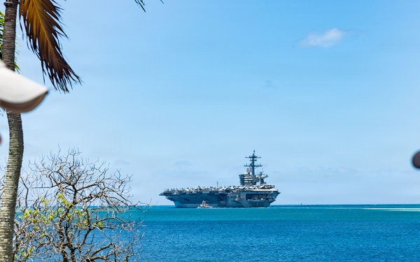 U.S.S. Theodore Roosevelt departs Pearl Harbor during RIMPAC 2026