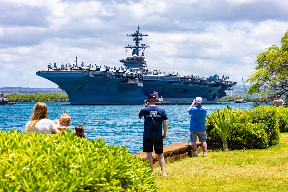 U.S.S. Theodore Roosevelt departs Pearl Harbor during RIMPAC 2026