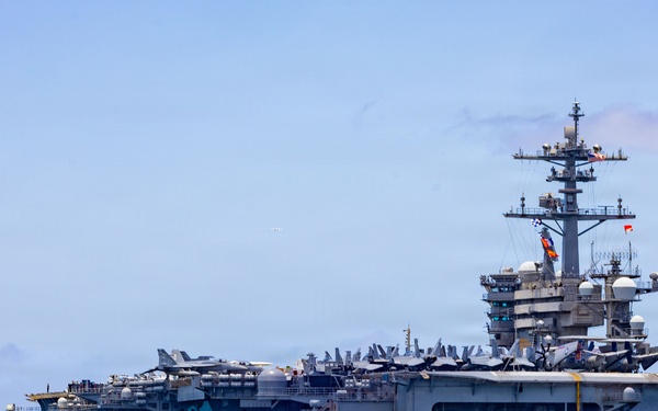 U.S.S. Theodore Roosevelt departs Pearl Harbor during RIMPAC 2026