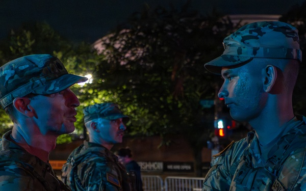 Mississippi Army National Guard commander shakes hands with Soldiers after supporting America 250