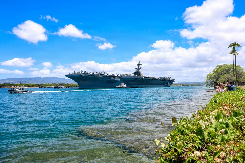 U.S.S. Theodore Roosevelt departs Pearl Harbor during RIMPAC 2026