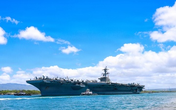 U.S.S. Theodore Roosevelt departs Pearl Harbor during RIMPAC 2026