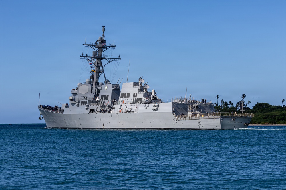 USS Carl M. Levin departs Pearl Harbor to begin RIMPAC 2026 sea phase