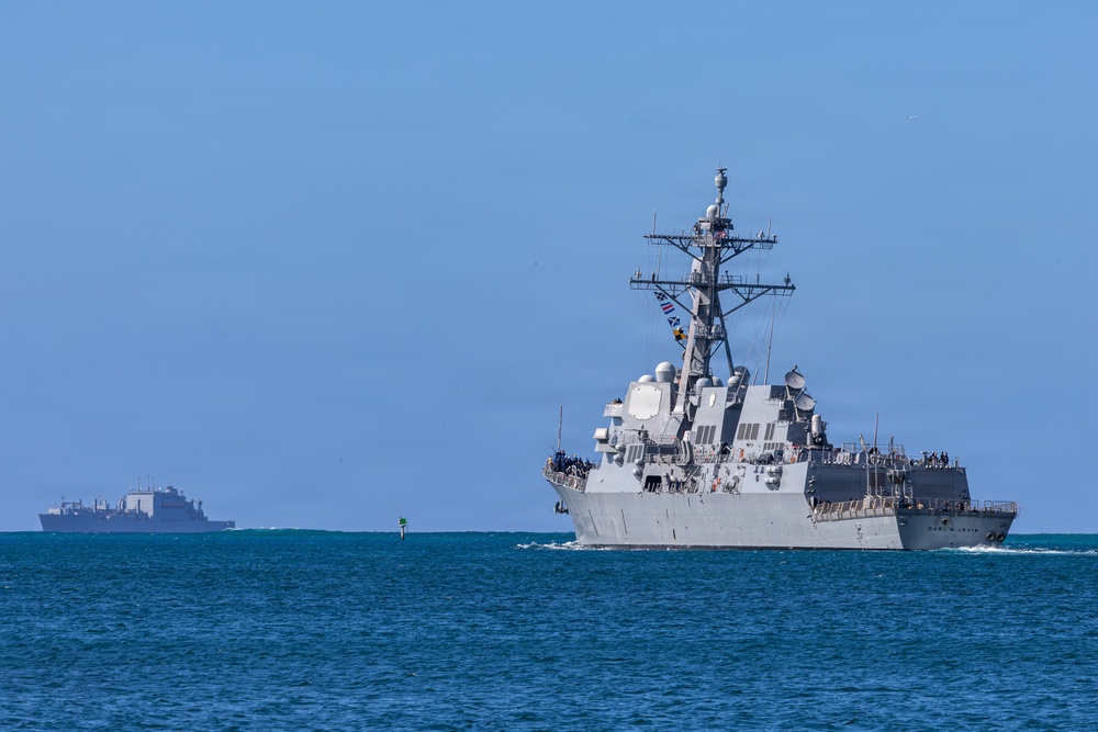 USS Carl M. Levin departs Pearl Harbor to begin RIMPAC 2026 sea phase
