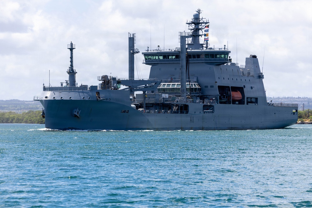 HMNZS Aotearoa (A11) departs Pearl Harbor to begin RIMPAC 2026 sea phase