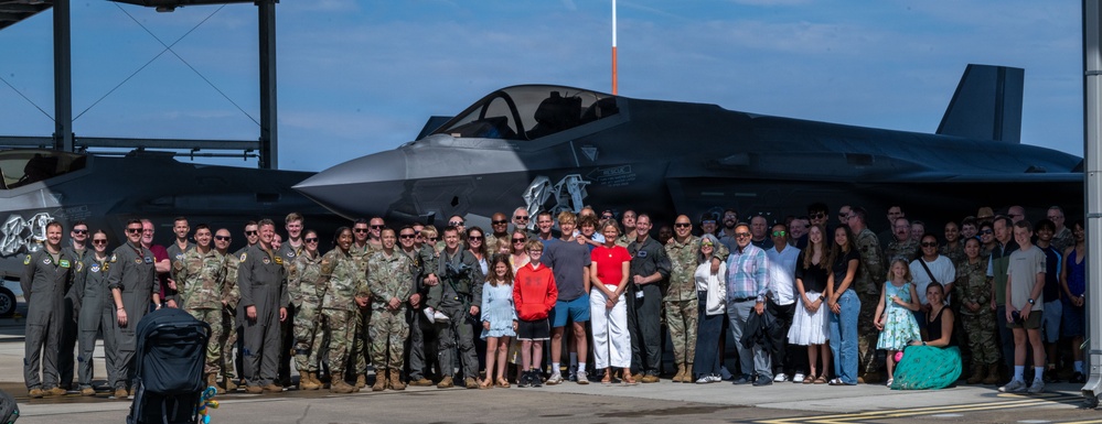 Brig. Gen. Jack Arthaud celebrates fini flight at RAF Lakenheath