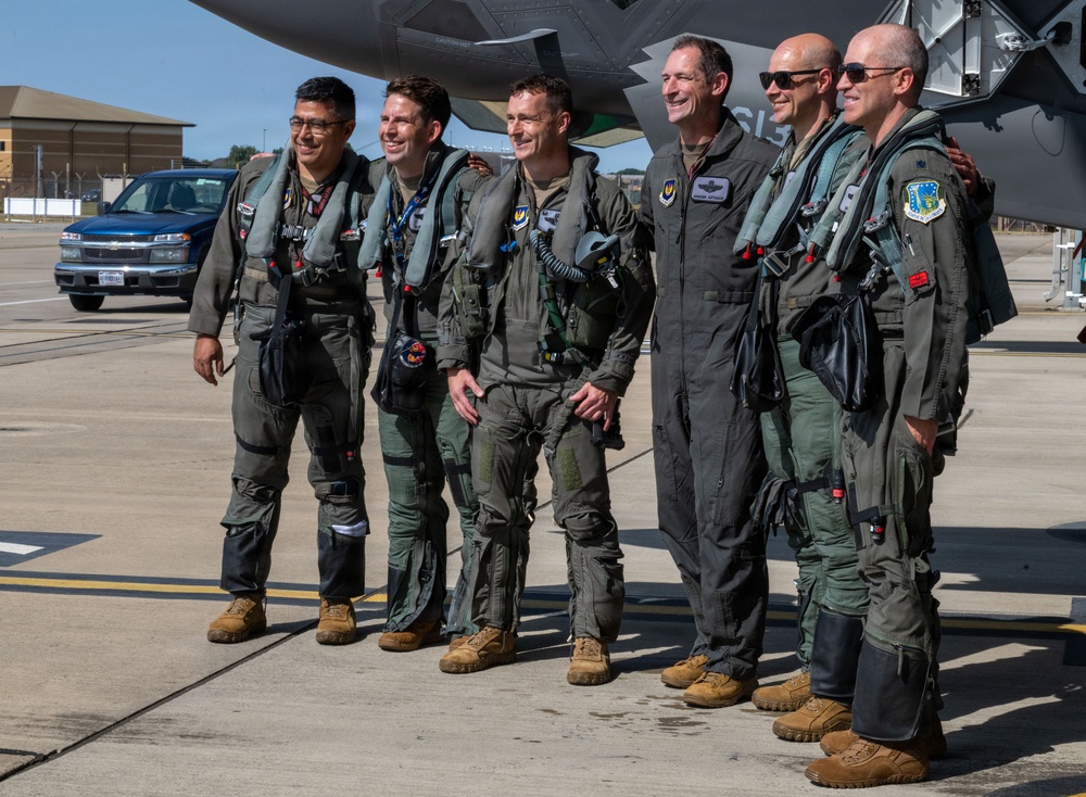 Brig. Gen. Jack Arthaud celebrates fini flight at RAF Lakenheath