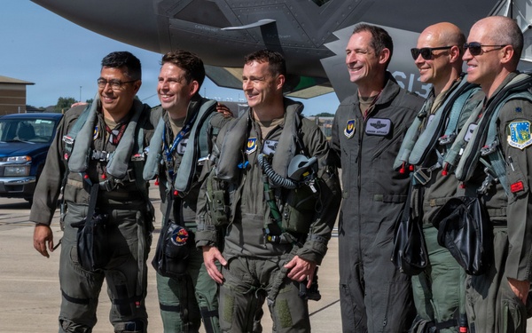 Brig. Gen. Jack Arthaud celebrates fini flight at RAF Lakenheath
