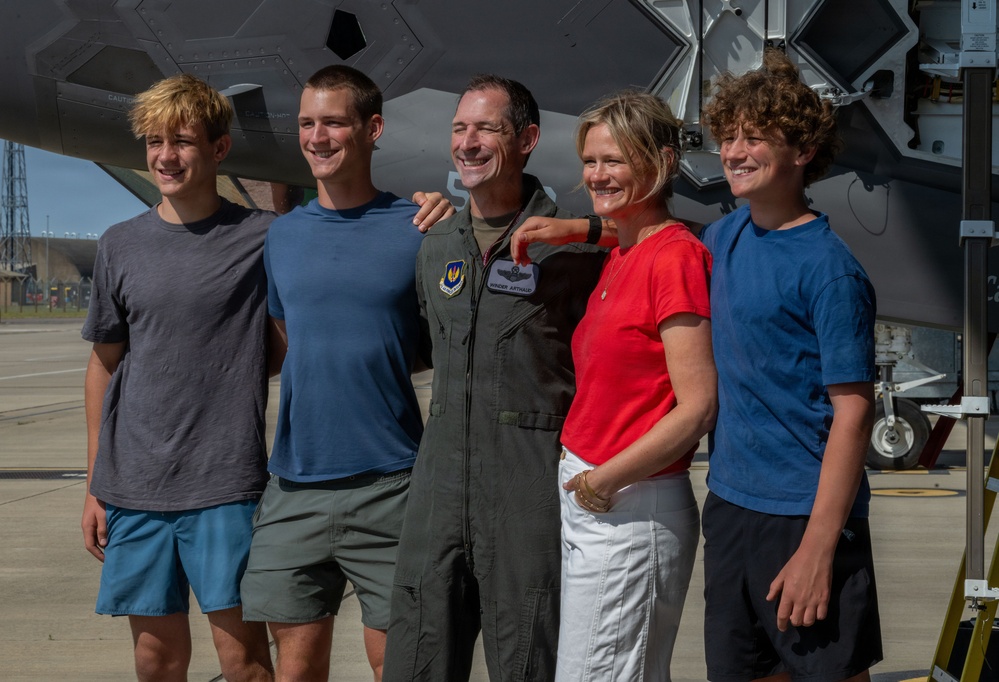 Brig. Gen. Jack Arthaud celebrates fini flight at RAF Lakenheath