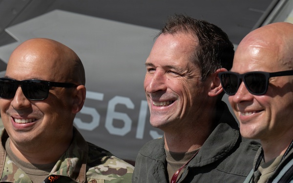 Brig. Gen. Jack Arthaud celebrates fini flight at RAF Lakenheath