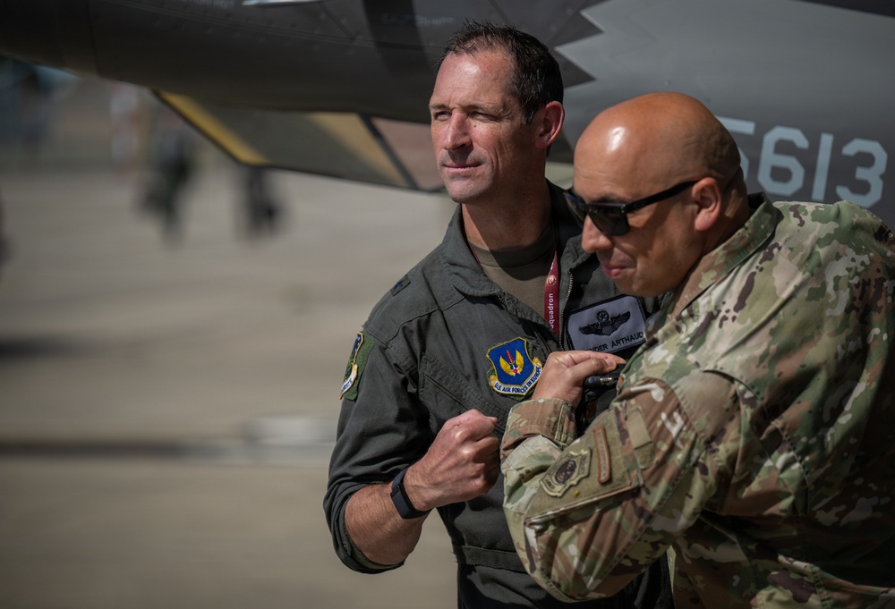 Brig. Gen. Jack Arthaud celebrates fini flight at RAF Lakenheath