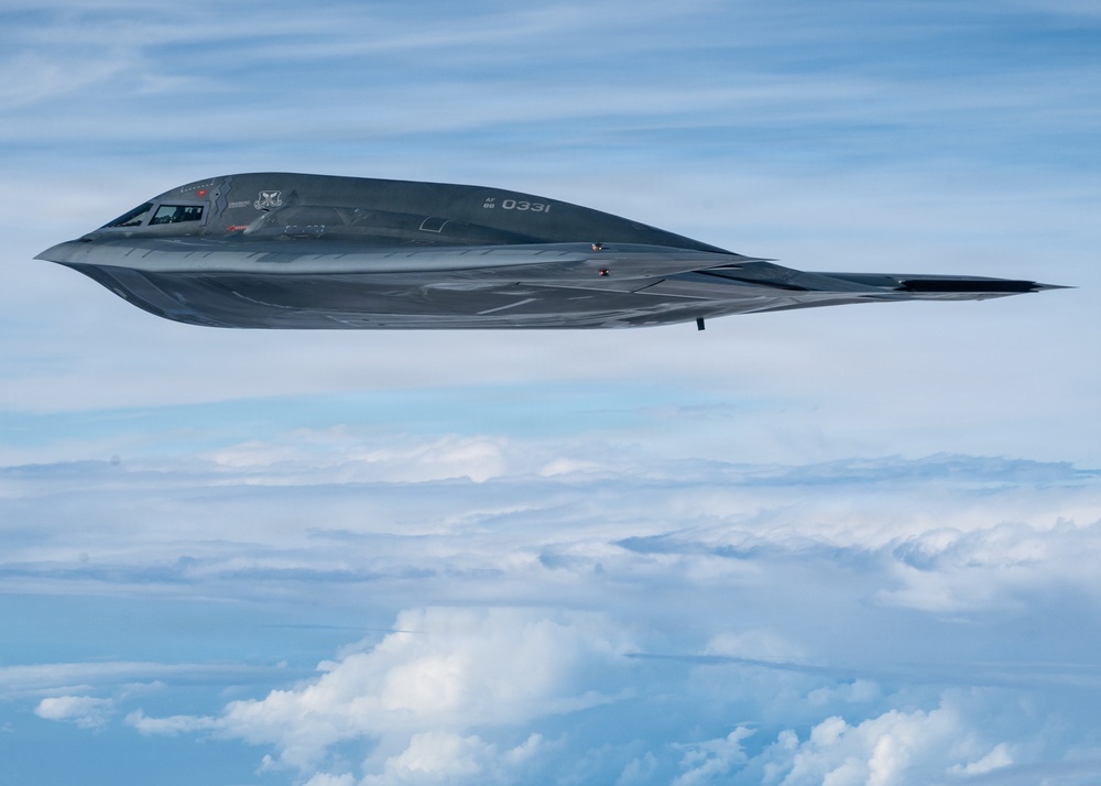 A B-2 Bomber participates in a live-fire sinking exercise as part of Valiant Shield 2026