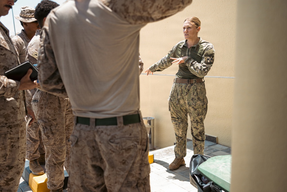 U.S. Marines, Sailors and Soldiers in CENTCOM AOR conduct Joint-Service Walking Blood Bank training
