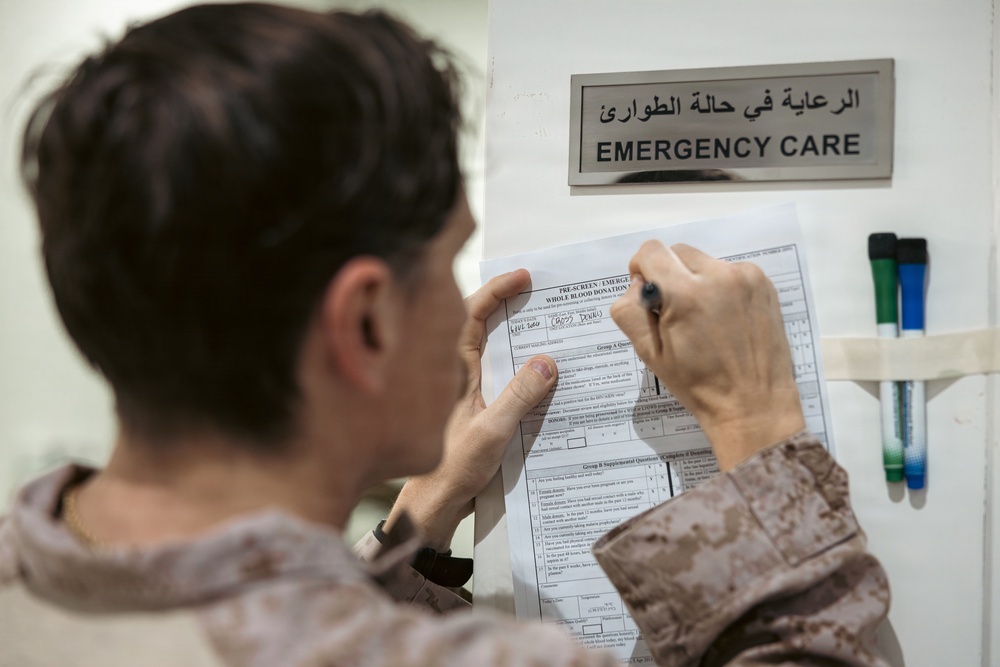 U.S. Marines, Sailors and Soldiers in CENTCOM AOR conduct Joint-Service Walking Blood Bank training