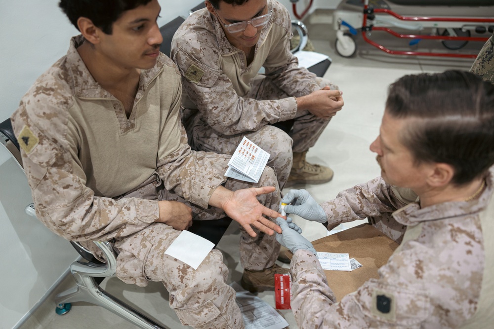 U.S. Marines, Sailors and Soldiers in CENTCOM AOR conduct Joint-Service Walking Blood Bank training