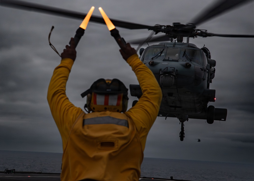 USS Mount Whitney Conducts Night Flight Ops