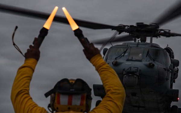 USS Mount Whitney Conducts Night Flight Ops