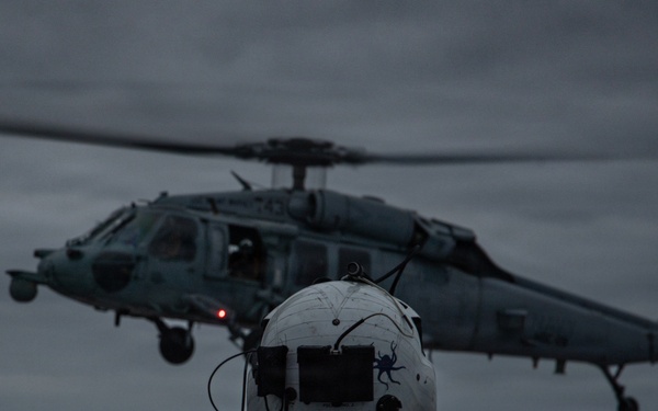 USS Mount Whitney Conducts Night Flight Ops