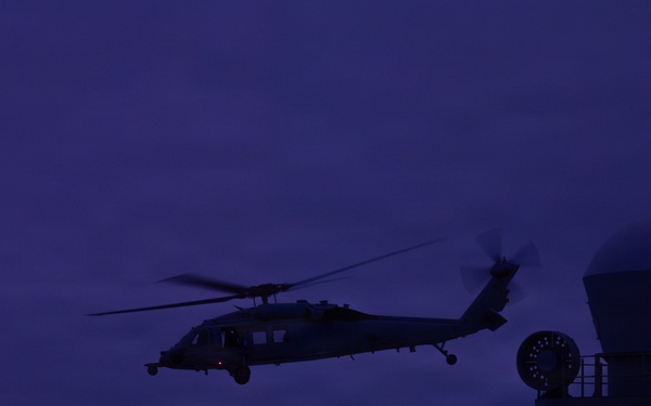 USS Mount Whitney Conducts Night Flight Ops