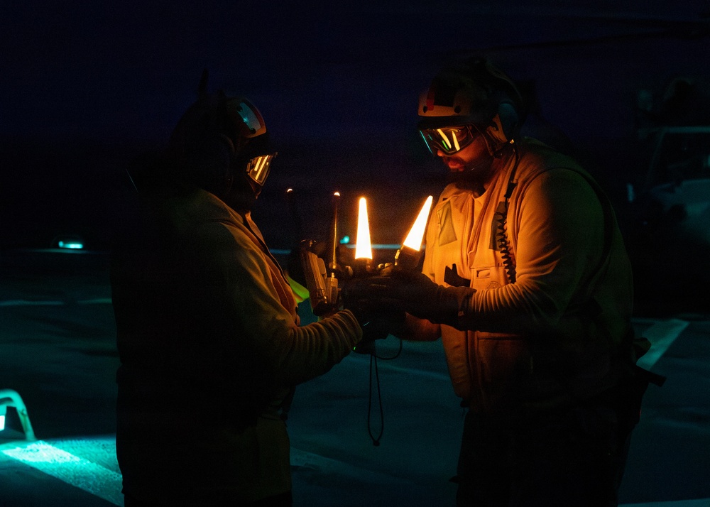 USS Mount Whitney Conducts Night Flight Ops
