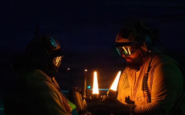 USS Mount Whitney Conducts Night Flight Ops