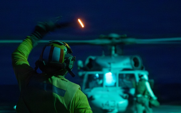 USS Mount Whitney Conducts Night Flight Ops