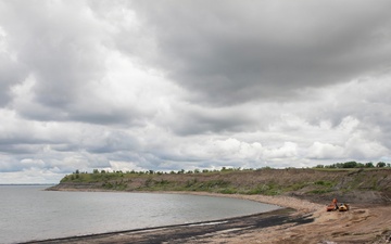 Garrison Dam spillway approach dredging operations