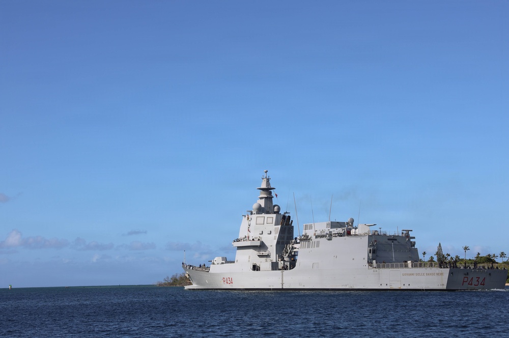 Italian ship ITS Giavanni Delle Bande Nere (P434) gets underway at RIMPAC 2026