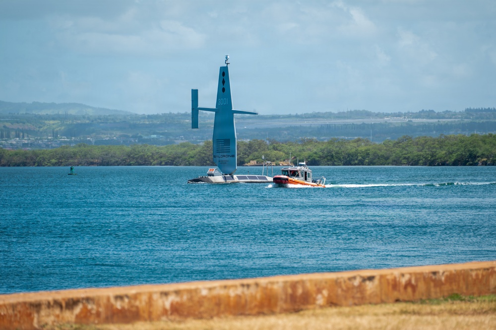 Saildrone Surveyor (SD-3001) USV departs Pearl Harbor to begin RIMPAC 2026 sea phase