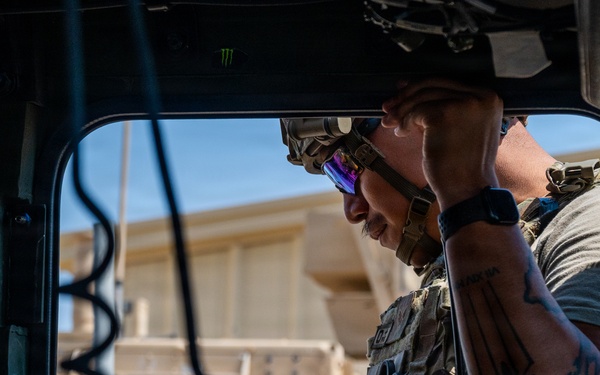 Security Forces airmen conduct routine patrol in the USCENTCOM