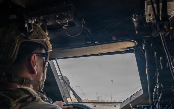 Security Forces airmen conduct routine patrol in the USCENTCOM