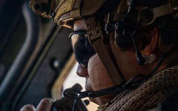 Security Forces airmen conduct routine patrol in the USCENTCOM