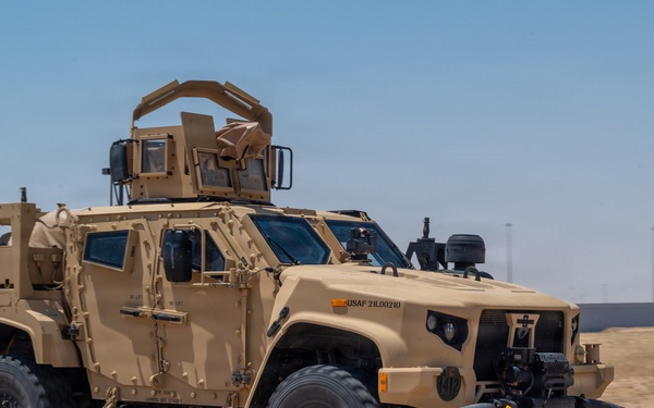 Security Forces airmen conduct routine patrol in the USCENTCOM
