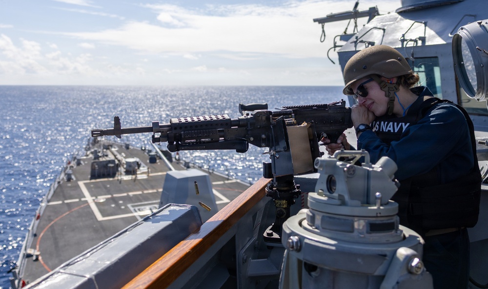 USS Mustin conducts a “killer tomato” inflatable surface target live-fire exercise