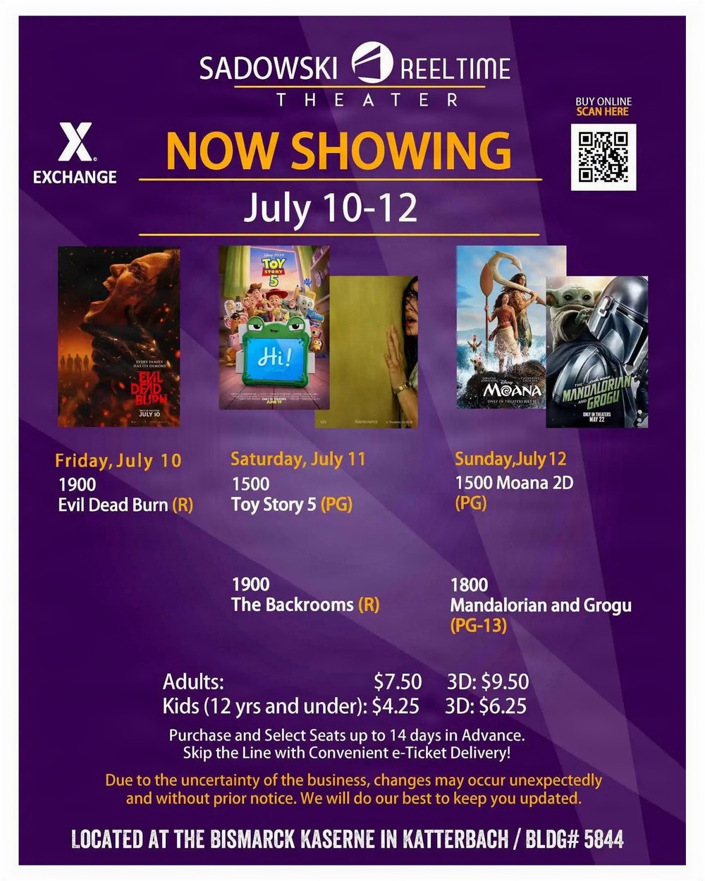 Movies at Sadowski Reel-time theater - July 10-12