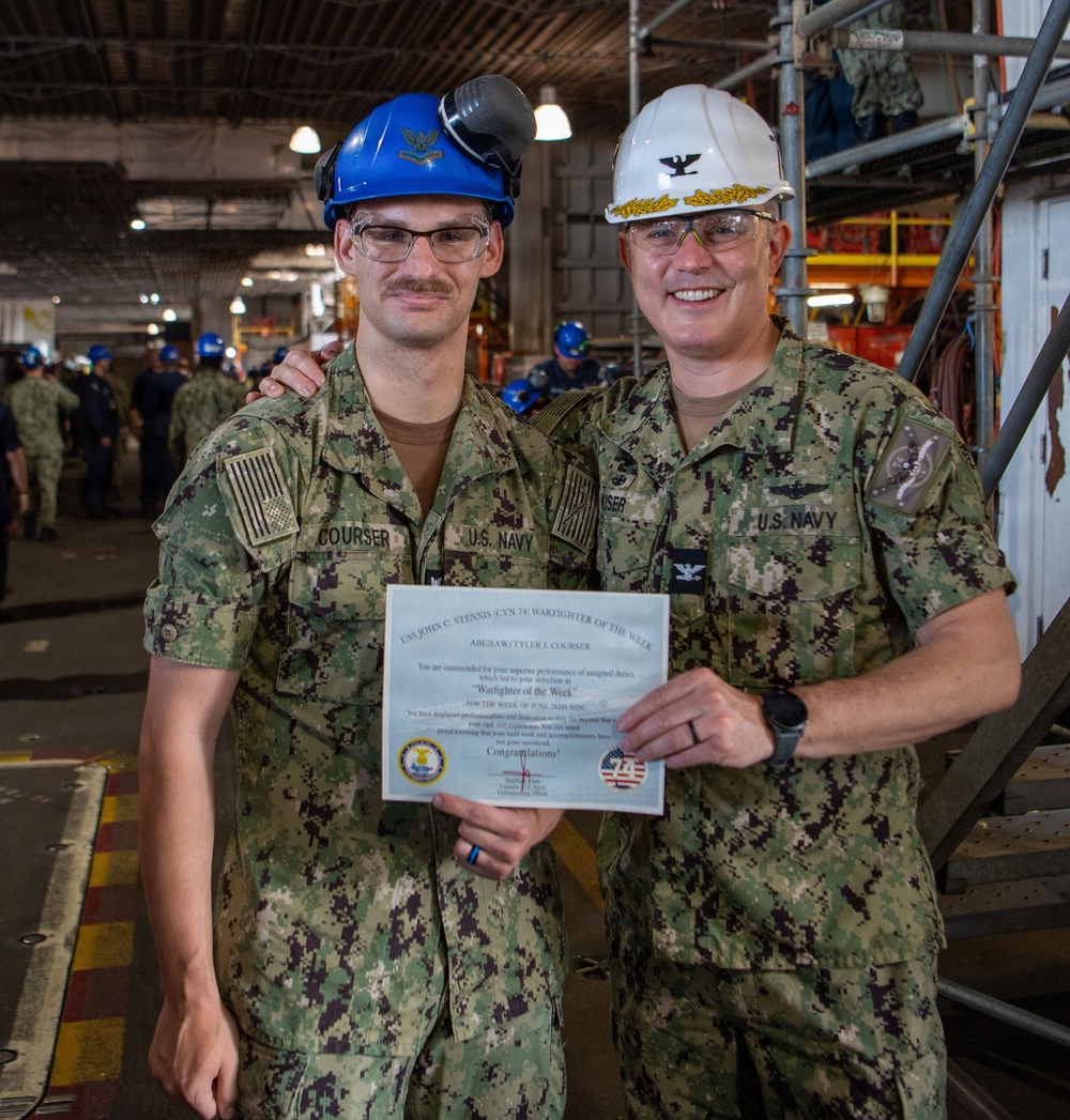 USS John C. Stennis (CVN 74) Recognizes ABE2 Courser