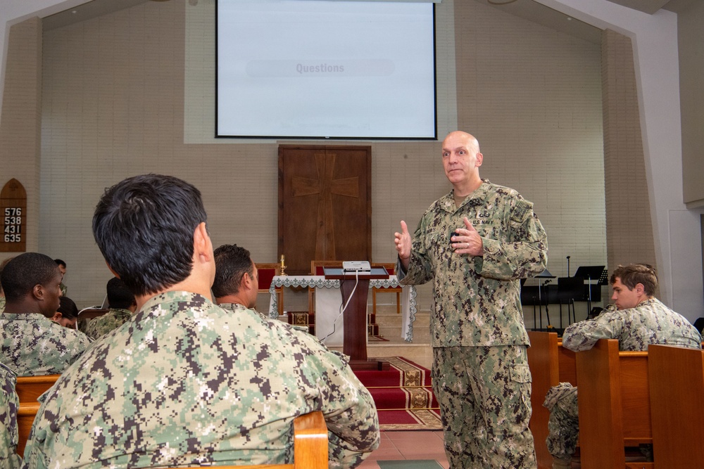 Commander of NECC holds All Hands Call onboard Naval Station Rota