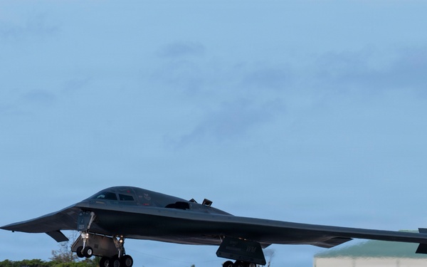 Two B-2 Spirits hot-pit at Joint Base Pearl Harbor-Hickam during BTF deployment