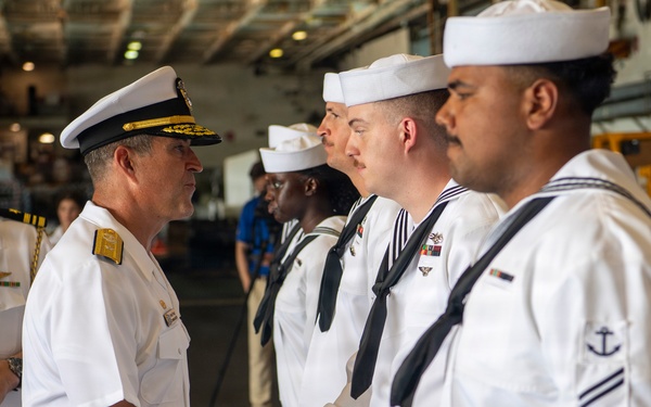Rear Adm. Forrest Young Coins Sailors aboard USS Nimitz