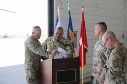 Col. Noe Vasquez is promoted to the rank of colonel during a ceremony at South Valley Airport in West Jordan, Utah, May 28, 2026. Brig. Gen. Kier Scoubs, officiated. (Utah National Guard photo by Keith Garner).