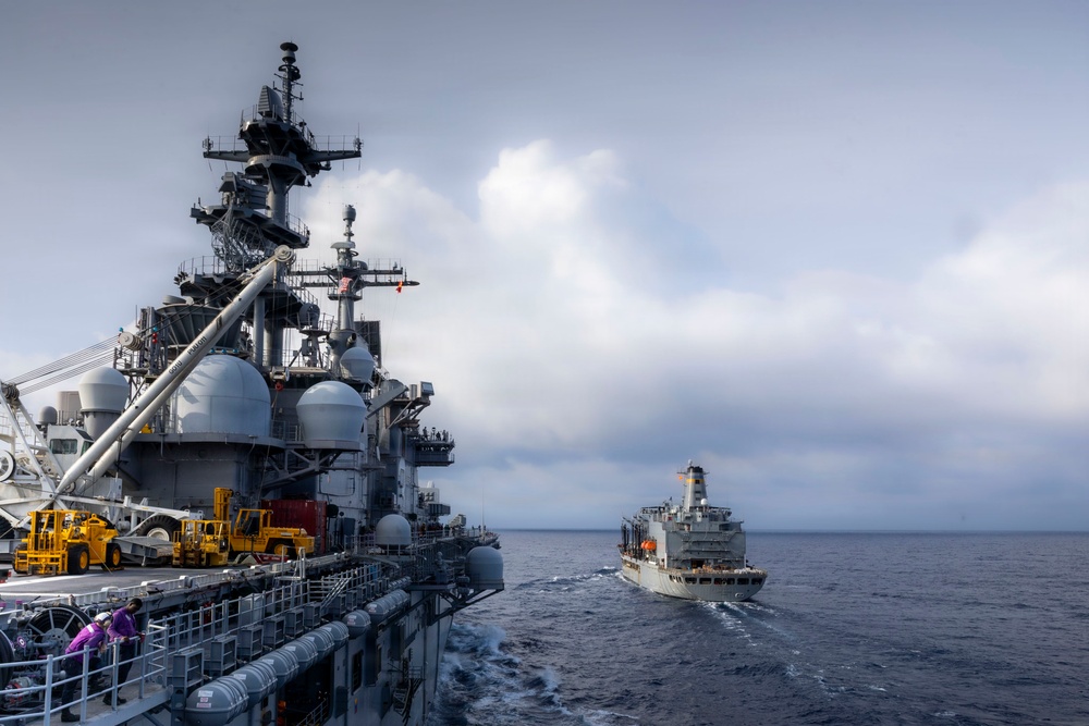 USS Kearsarge LHD 3 Conducts Replenishment at Sea