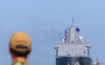 USS Arlington arrives in Boston for Sail Boston 2026